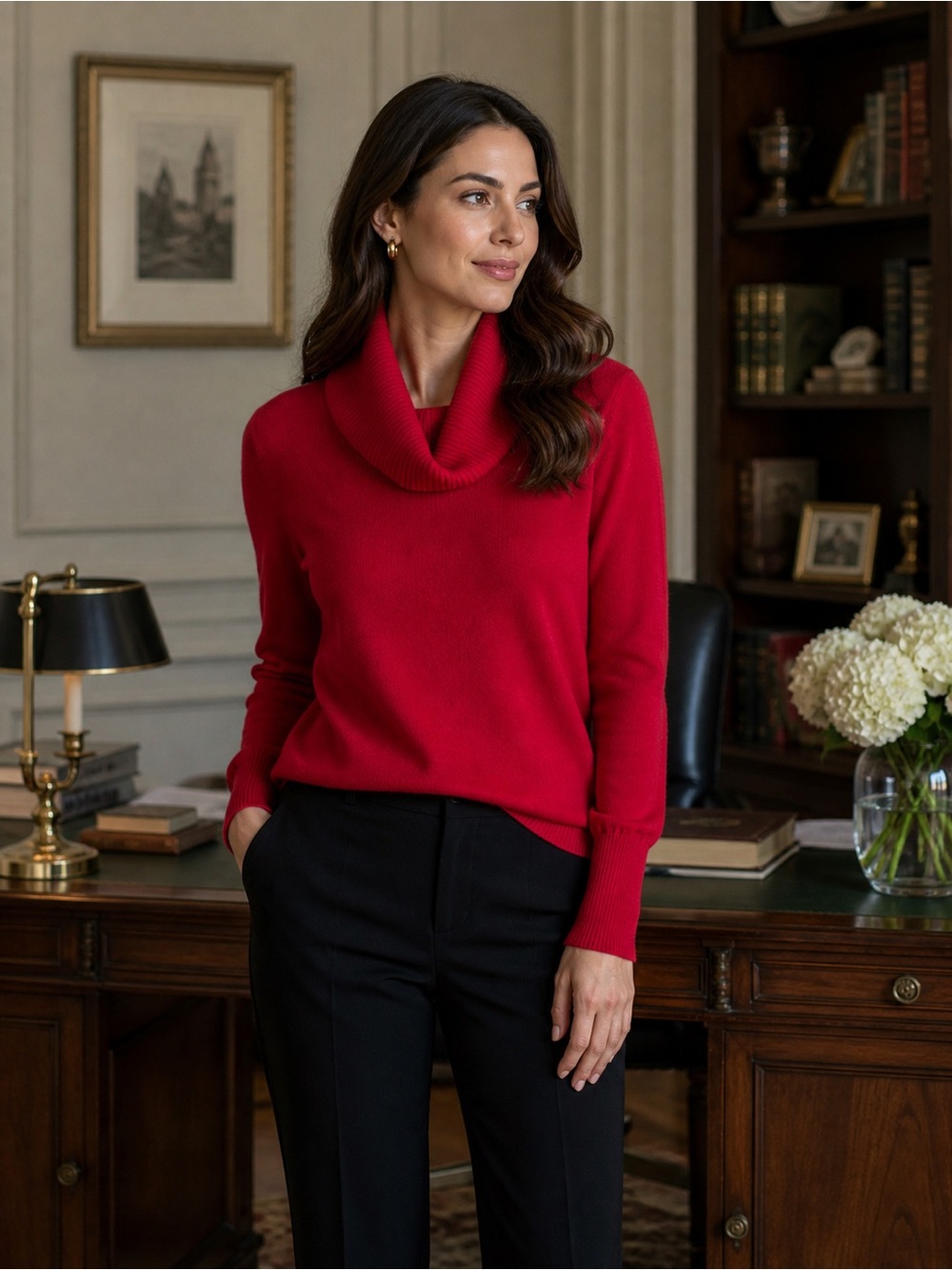 TALBOTS Red Cashmere Turtleneck Sweater Knit Top Size XL Classic